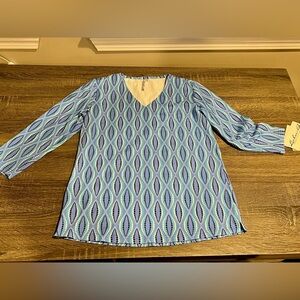 Lulu B UPF 50 Cooling Tunic Top Small Blue Geo Print NWT NEW resort athleasure​